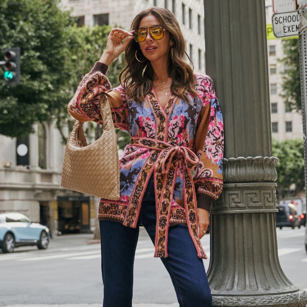 VICI Daisy Days Floral Waist Tie Cardigan